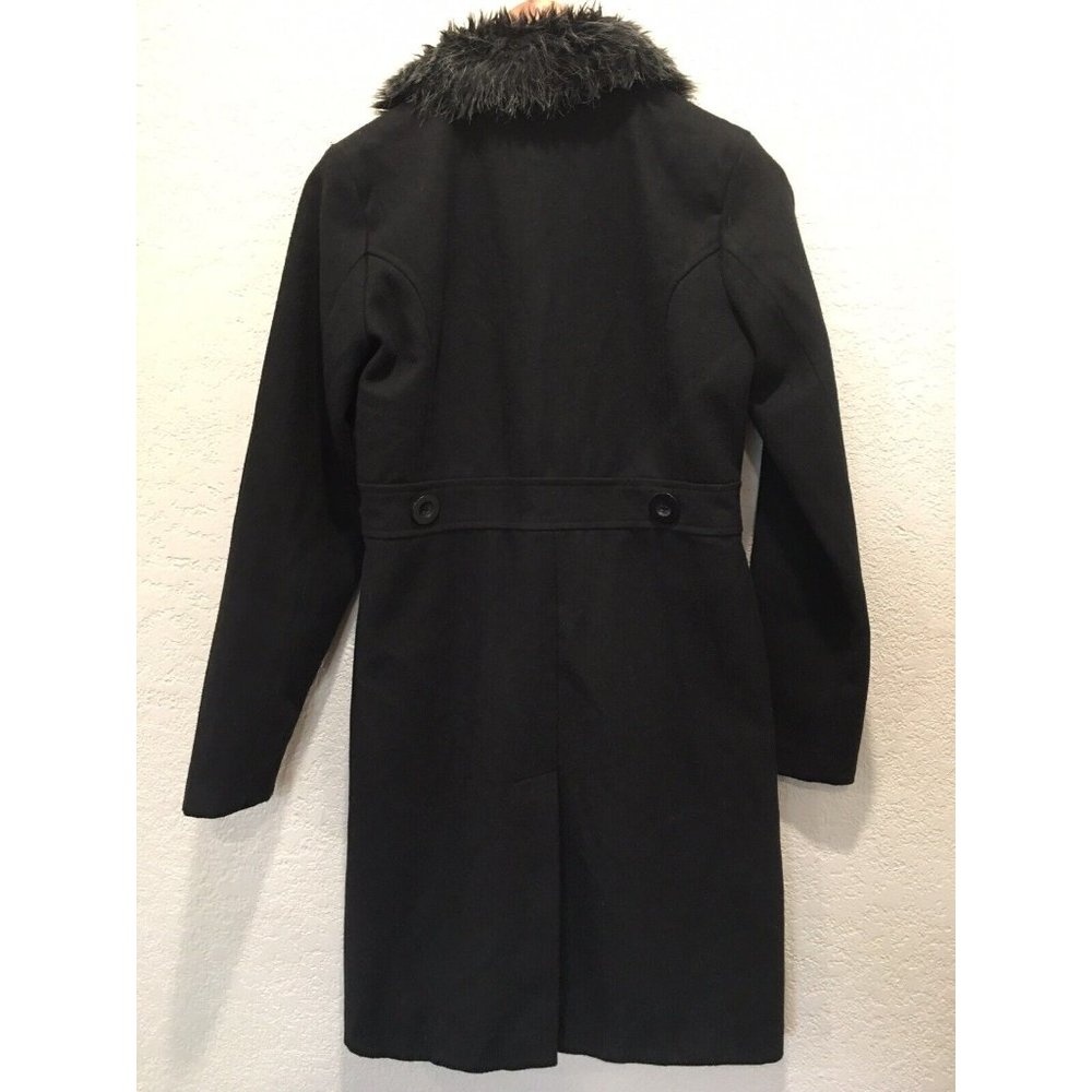 Voice  Long Wool Coat Faux Fur Collar Button Up Fully Lined - Picture 2 of 16